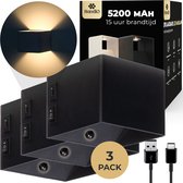 3x BandiO Paris Oplaadbare wandlamp op batterijen - 5200mAh batterij - zwarte sensor - 2700K - met bewegingssensor - wandlamp oplaadbaar - binnen - trapverlichting