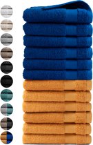 DoubleDry Handdoeken 50 x 100 - set van 12 - Hotel kwaliteit 500 g/m2 - 6x Okergeel & 6x Klassiekblauw