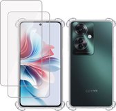 Hoesje + 2x Screenprotector geschikt voor OPPO Reno 11F – Tempered Glass - Extreme Shock Case Transparant