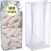 Fako Bijoux® - Blokbodemzakjes Plastic Transparant - 80 + 50 x 250 mm - 100% Polypropyleen - Recyclebaar- Rechthoekige Zak - Duurzaam - Voedsel Verpakking - 50 Stuks