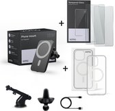 VOTIQ® Autohouder + Telefoonhoesje + 2x Screenprotector geschikt voor MagSafe iPhone 14 - 15/14/13/12 Mini/Max/Pro Apple Telefoonhouders draadloze oplader magnetisch - Zwart