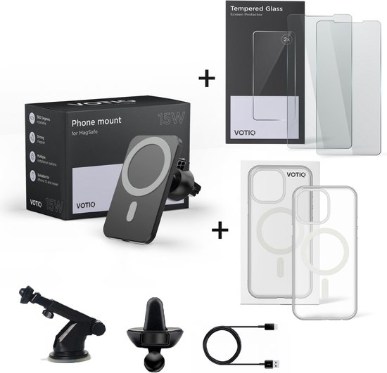 Foto: Votiq autohouder telefoonhoesje 2x screenprotector geschikt voor magsafe iphone 14 15 14 13 12 mini max pro apple telefoonhouders draadloze oplader magnetisch zwart