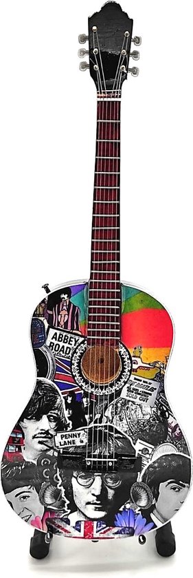 Mini Gitaar The Beatles gekleurd 25cm Miniature- Guitar-Mini -Guitar- Collectables-decoratie -gitaar-Gift--Kado- miniatuur- instrument-Cadeau-verjaardag