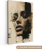 Canvas schilderij 40x60 cm - Wanddecoratie Vrouw - Gezicht - Abstract - Kunst - Muurdecoratie woonkamer - Kamer decoratie modern - Abstracte schilderijen