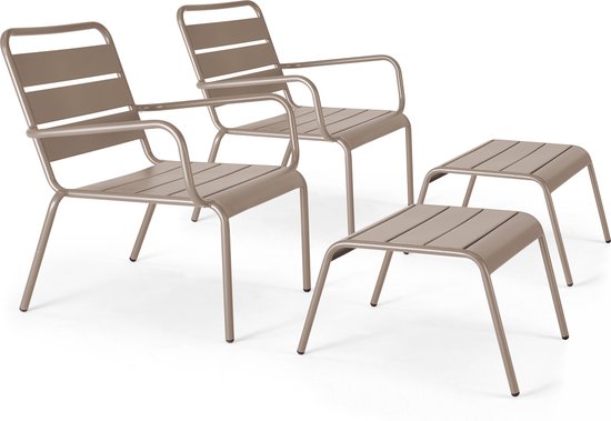 Oviala - Set van 2 relaxfauteuils met taupekleurige voetensteun - Palavas