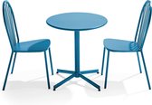 Bol.com Oviala - Set ronde tafel en 2 tuinstoelen van blauw pacifisch metaal - Palavas aanbieding