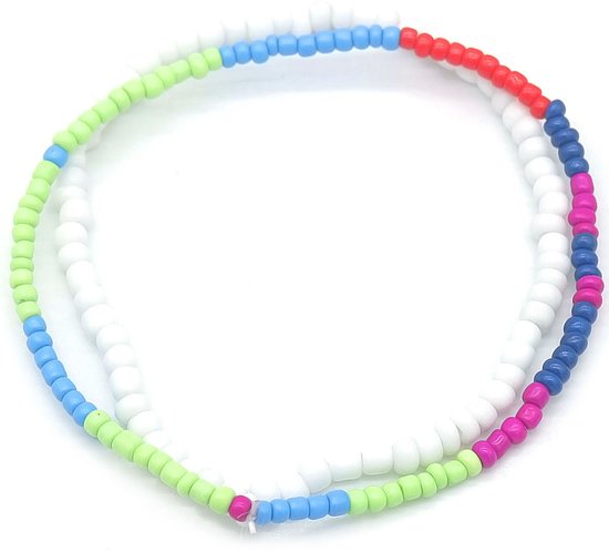 Enkelbandjes - set van 2 - elastiek - wit - multicolor - zomer - strand - festival - vrouwen - vakantie