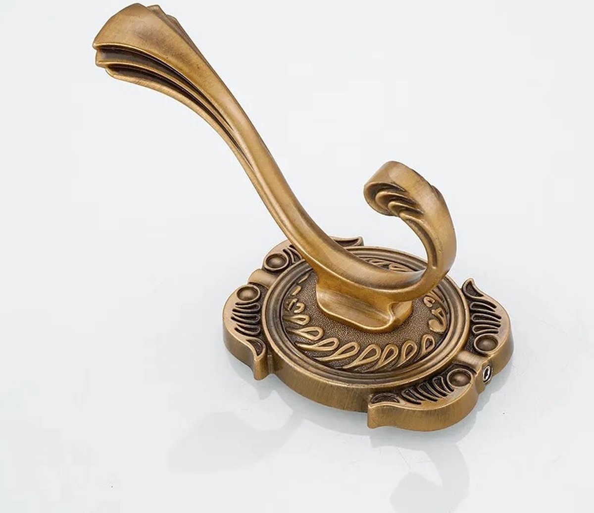 Fuxxer® Klassieke garderobehaken, kleerhaken, dubbele haken, keukenhaken, ijzeren design, set van 5 (goud