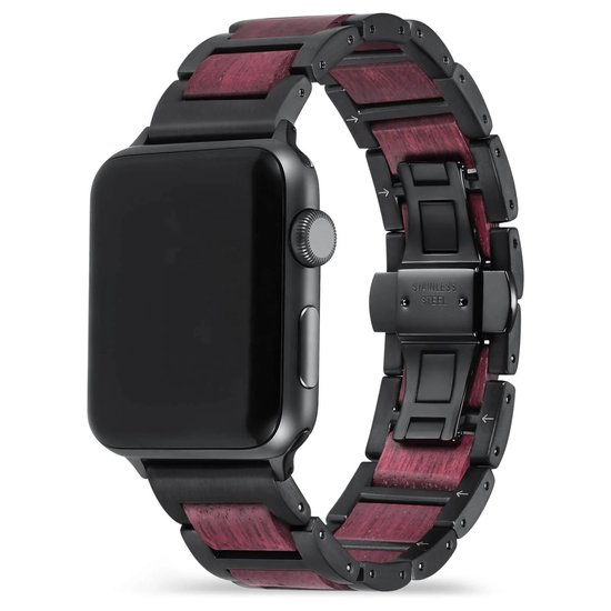 Apple Watch-bandje - Amaranthout en zwart staal 42-45 mm