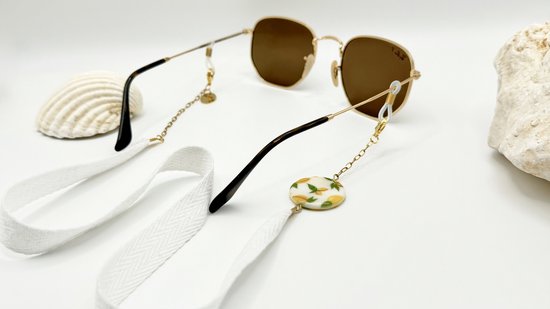 Cordon de lunettes de soleil Femme | Cordon de lunettes Goud avec ruban | cordon de lunettes | Citrons | cordon de lunettes de soleil