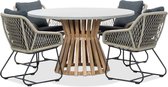 BUITEN living Elzas/Portofino zand dining tuinset 5-delig | betonlook + touw | 135cm rond | 4 personen