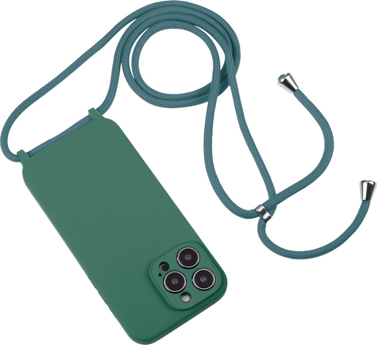Mobigear Telefoonhoesje geschikt voor Apple iPhone 15 Pro Max Siliconen | Mobigear Lanyard Hoesje met koord - Groen