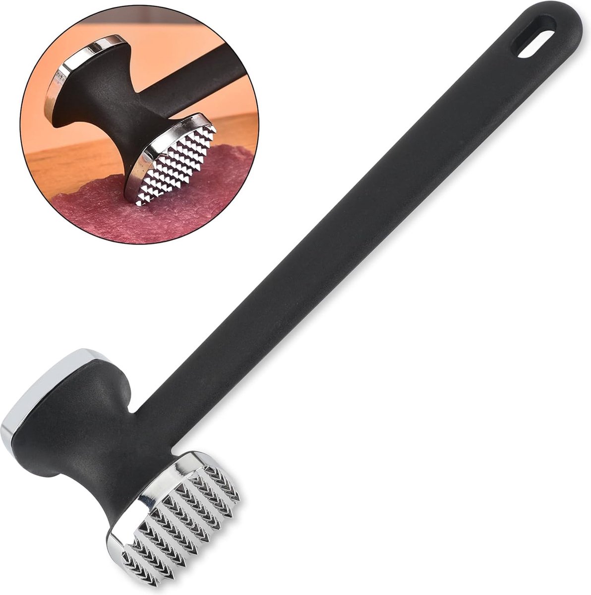 Vleesvermalser roestvrij staal dubbelzijdig ontwerp antisliphandgreep met haak vleeshamer rundvlees varkensvlees notensnijder 24 cm 1 stuk
