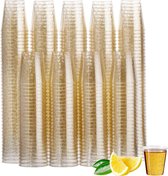 300 Plastic Shotglaasjes, Transparante Shotglazen met Gouden Glitter (30ml) - Borrelglaasjes voor Bruiloften, Verjaardagen, Kerst & Feesten - Stevig & Herbruikbaar