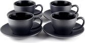 Cappuccino kopjes 4-delige set (180 ml) van aardewerk - hoogwaardige en dikwandige koffiekopjes met schoteltjes (zwart)