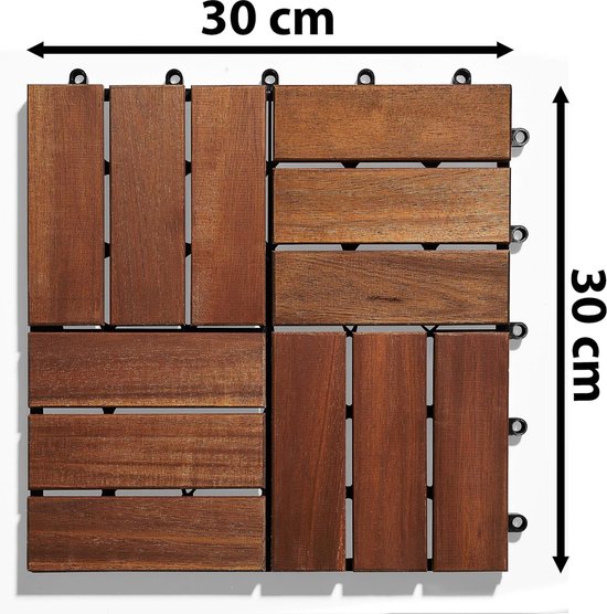 Houttegels, vloertegels, 10 stuks (0,9 m²), acaciahout, 30 x 30 cm, weerbestendig, gemakkelijk te installeren, bruin - Merkloos