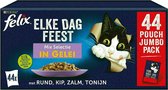 Felix Elke Dag Feest in Gelei Mix Selectie - Kattenvoer Natvoer - Tonijn Zalm Rund & Kip- 44 x 85 g
