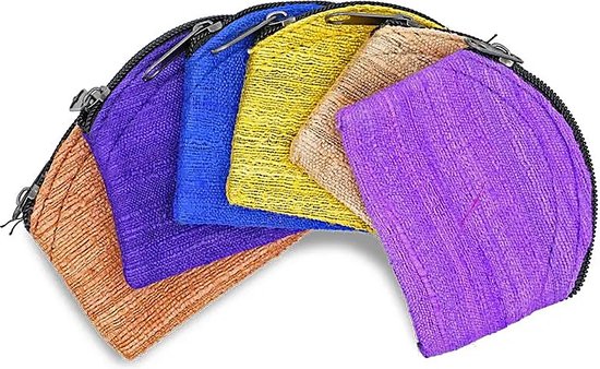 Tasjes ruwe zijde assorti kleuren met rits - 7x5 - Zijde - Meerkleurig (6 stuks) - M