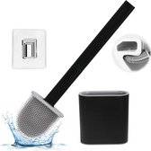 Siliconen toiletborstel met platte en flexibele kop, toiletborstels en houder, zwart, toiletborstel Siliconen toiletborstel voor badkamer en toilet