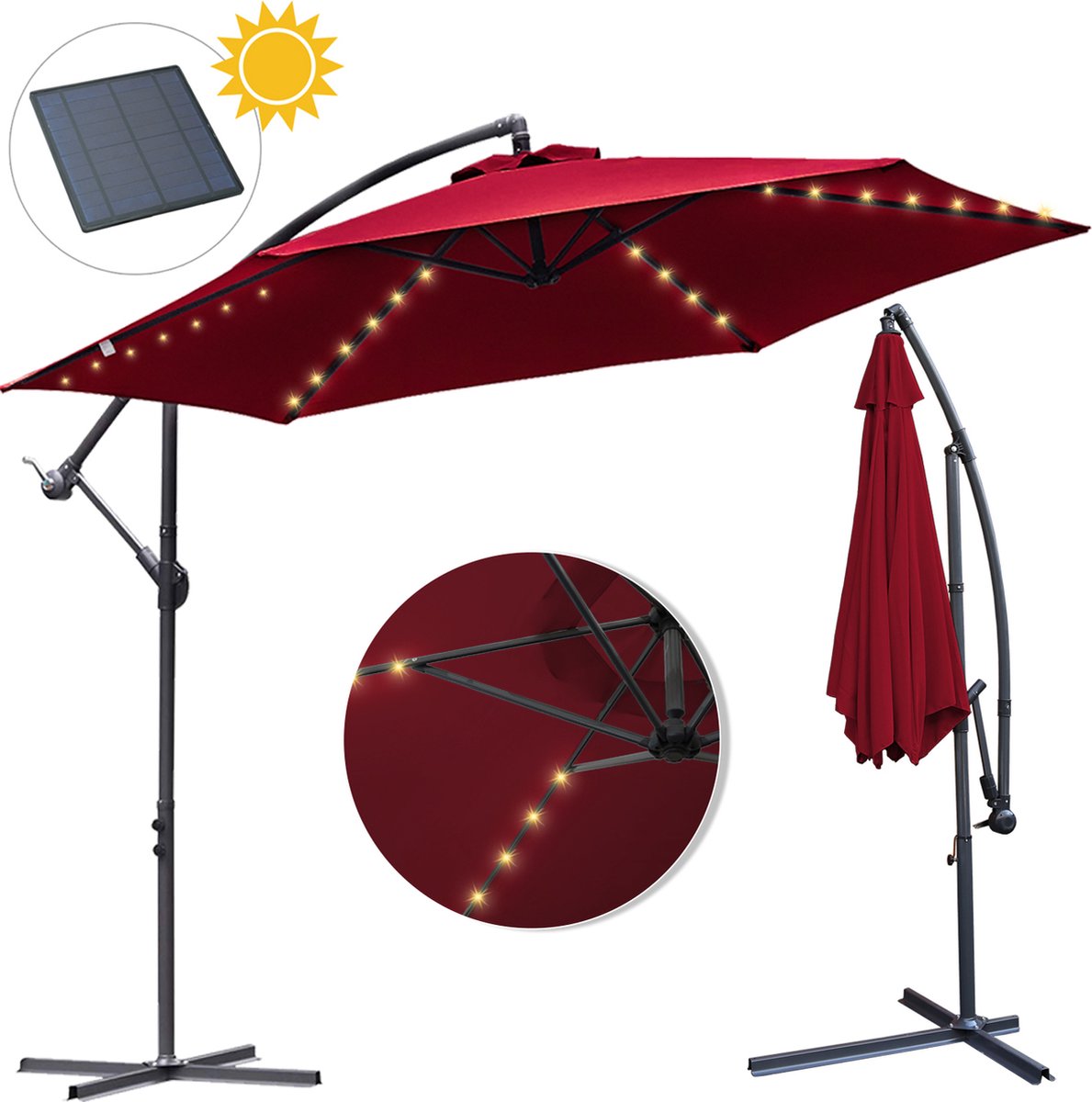 Bol.com Zweefparasol - Strandparasols - Balkonparasols - Solar LED parasol Waterdicht - Parasol - Parasols - Ø 300cm - 3m - Tuin... aanbieding