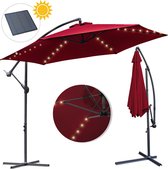 Solar LED parasol Waterdicht - Parasol - Parasols - Ø 300cm - 3m - Tuinparasol - Zonne-energie - Rood- Draai- en Kantelbaar - 360° draaibaar - Duurzame Zweefparasol - Met voet