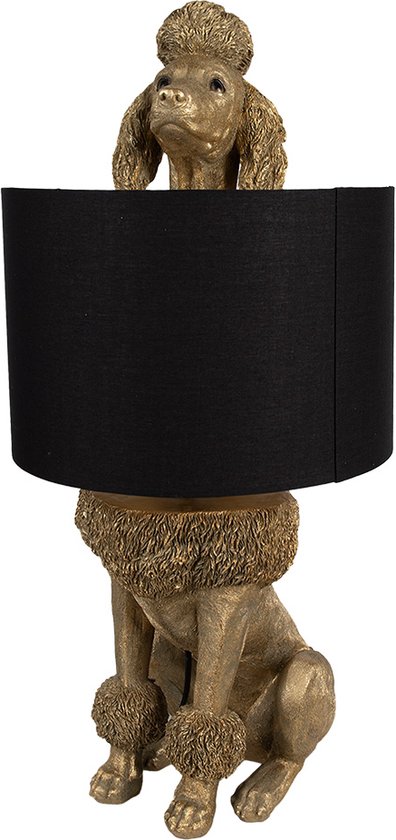 Clayre & Eef Tafellamp Hond Poedel 30x28x57 cm Goudkleurig Zwart Polyresin Bureau