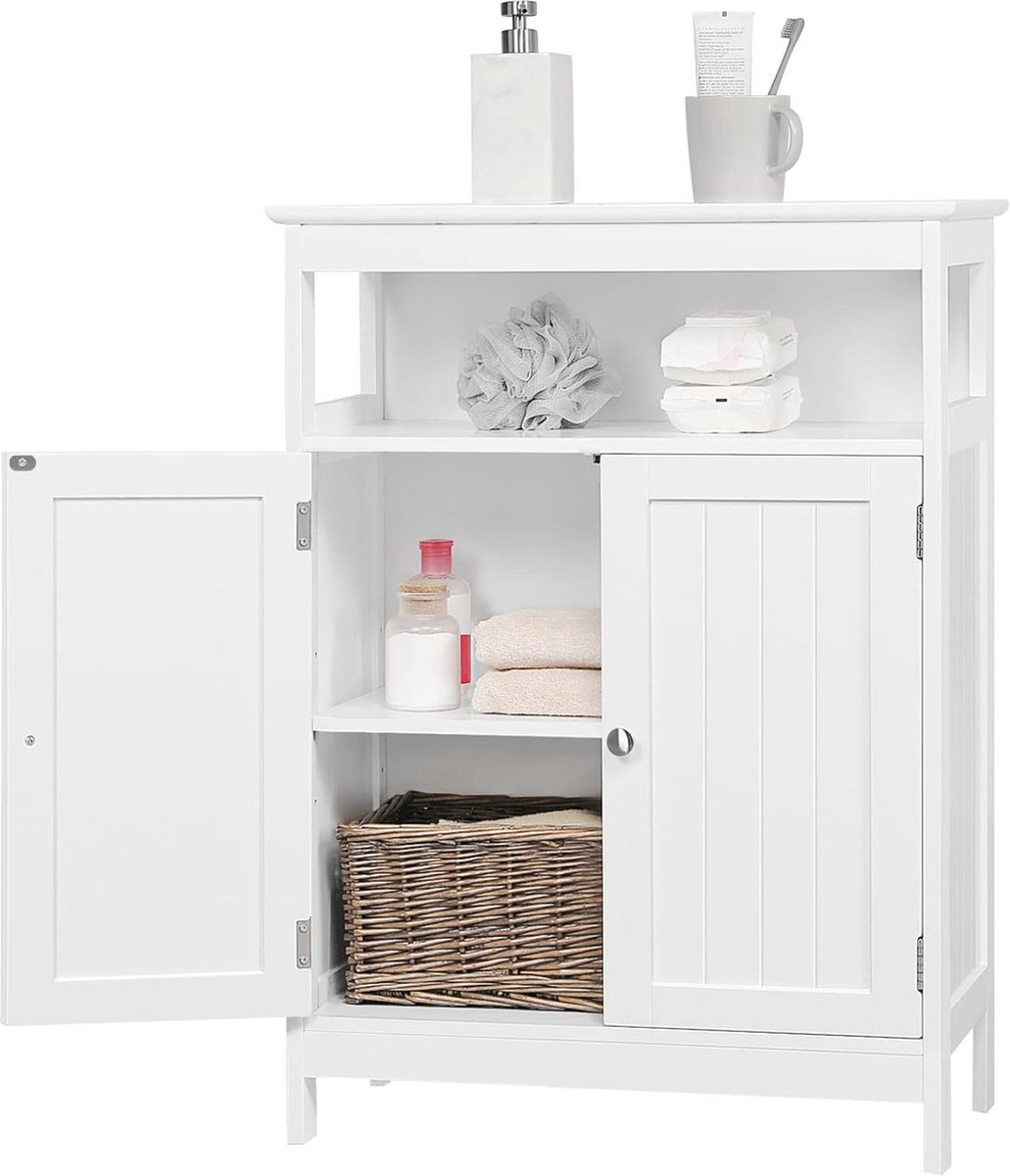 Badkamerkast vrijstaande keukenkast met verstelbare plank en dubbele deur vrijstaande badkamer wit 60 x 30 x 80 cm