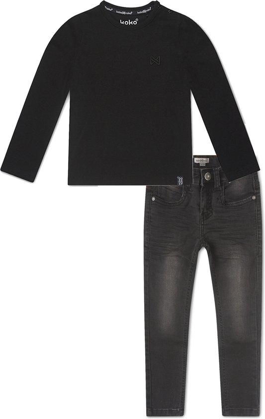 Koko Noko - Kledingset - Black Jeans - Shirt Nate LS Zwart - Maat 110-116