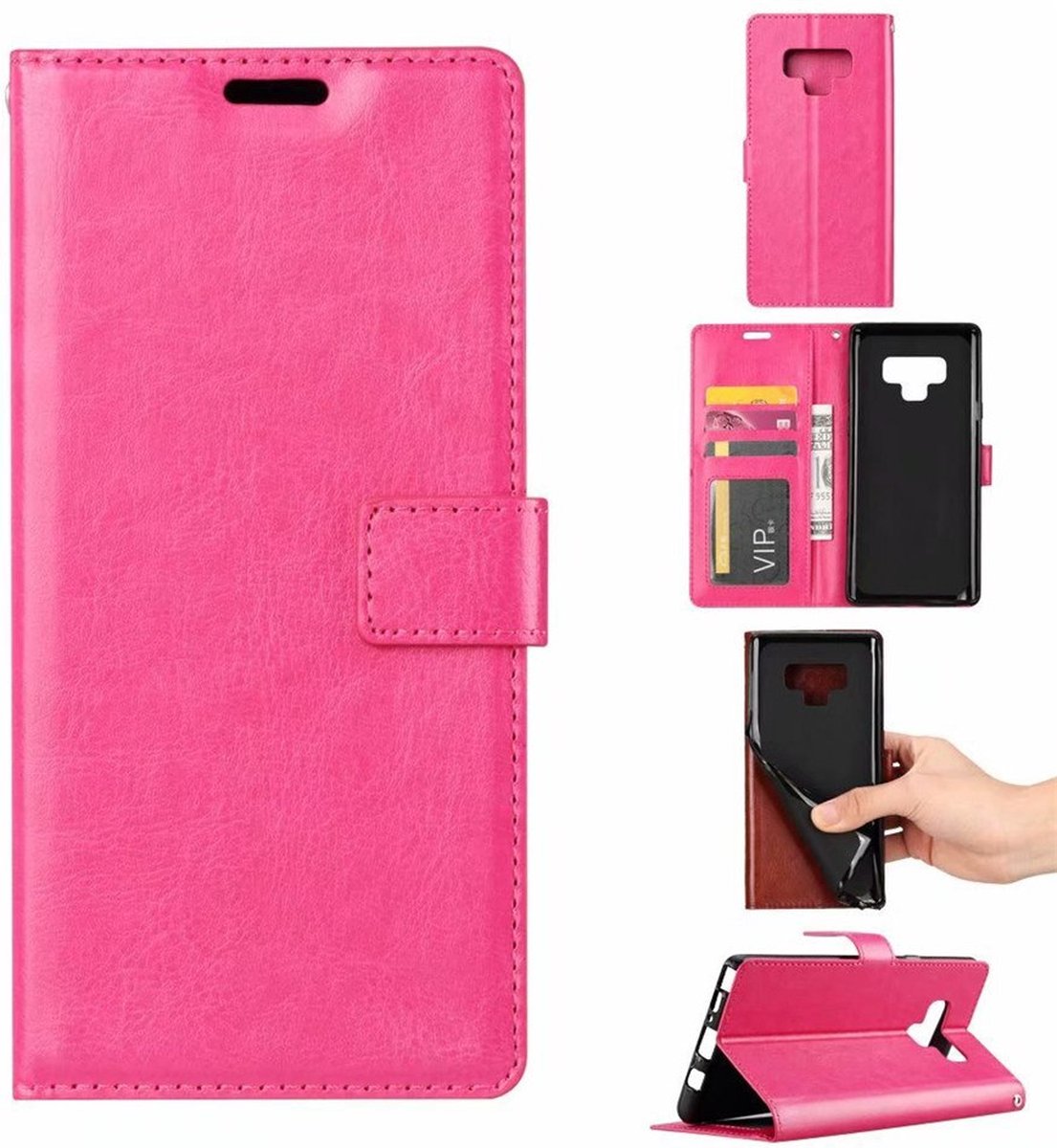 Bookcase Geschikt voor: Samsung Galaxy Note 9 - Roze - portemonnee hoesje