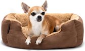 Hondenbed met omkeerbaar kussen en antislip onderkant, robuust huisdierkussen met diepe instap, voor honden en katten van alle leeftijden, 50 x 37 cm, knuffelig hondenkussen, beige/bruin