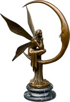 Fée de la lune, sculpture de fées, sculpture en bronze, art de la décoration de la maison, socle en marbre