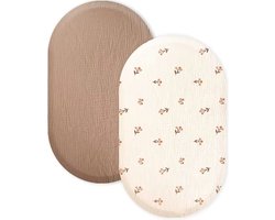 2 Stuks - Hydrofiele Baby Hoeslaken Wieg - Kinderwagen matras - Beige en Crème Bloemetjes - 80x40 cm - Aankleedkussenhoes