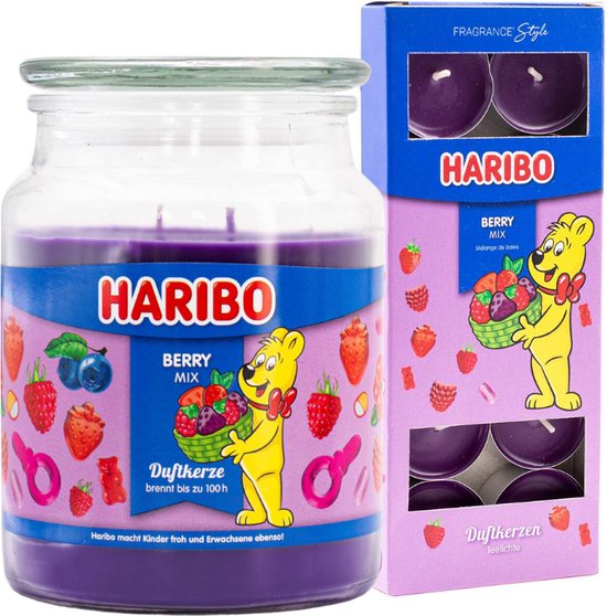 Haribo kaarsen Berrymix set 2 - 1x groot 1x theelicht