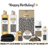 Geschenkset "Happy Birthday!" - 7 producten - 830 gram | Giftset voor haar - Luxe wellness cadeaubox - Cadeau vrouw - Set Gefeliciteerd - Geschenk jarige - Cadeaupakket moeder - Vriendin - Zus - Verjaardagscadeau - Geslaagd - Bruin