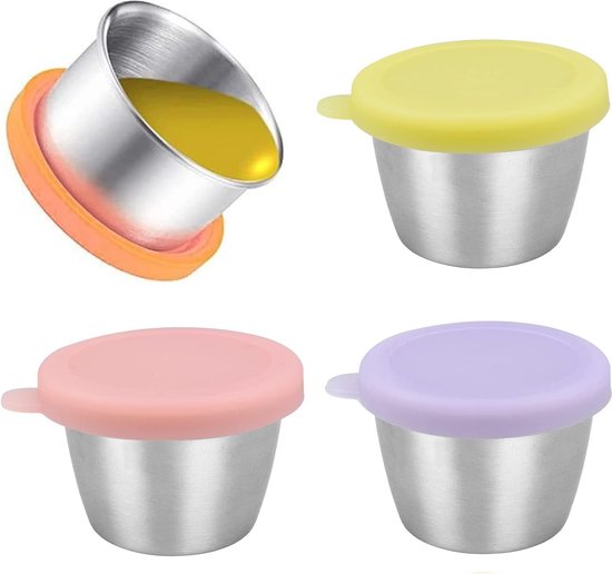 GFUEIGJ 6 stuks 50 ml dressing containers met deksel, sladressing containers, overnight havermoutpotten, voorraaddozen met deksel, lekvrije vershouddozen, voorraaddozensets