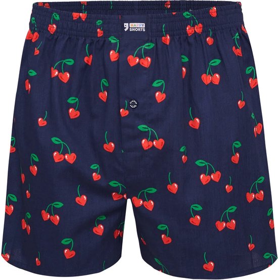 Happy Shorts Wijde Boxershort Heren Rode Kersen Hartjes - Losse boxershort - Maat M