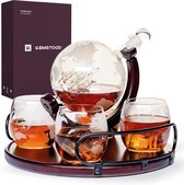 Whisky karaf en glazen set - Geëtste Whisky Globe Karaf voor Drank, Bourbon, Wodka met 4 Glazen - Whisky Geschenksets voor Mannen