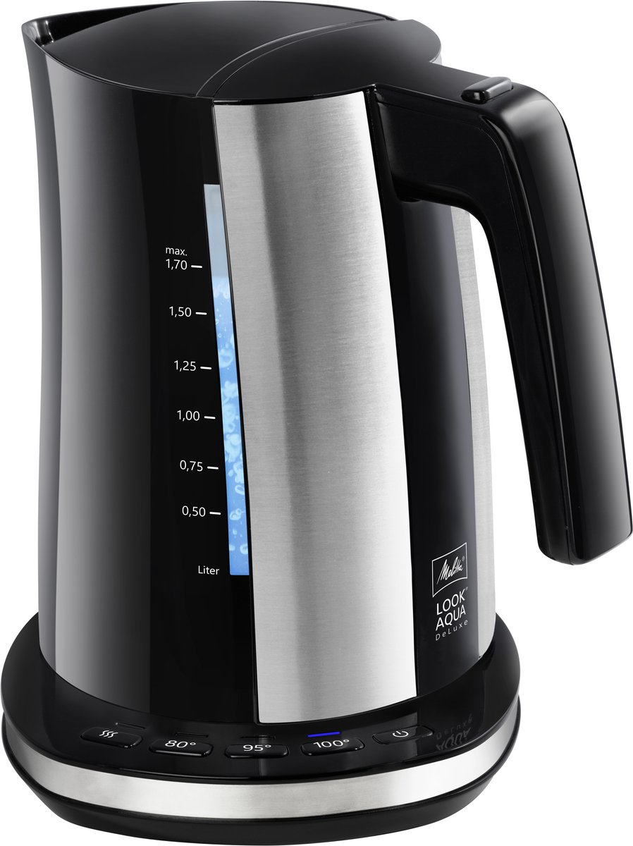 Melitta 1026-14 Look Aqua DeLuxe Waterkoker 1.7L 2400W Zwart/RVS