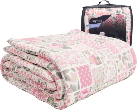 HappyBed Pinkpatch V2 | 200x220 - Wasbaar dekbed zonder overtrek - Bedrukt dekbed zonder hoes - Gekleurd 2-in-1 dekbed - Dekbed met print - Hoesloos dekbed