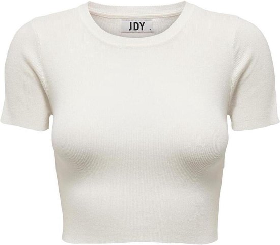 Jacqueline de Yong T-shirt Jdycirkeline S/s Crop Top Knt Noos 15294790 Cloud Dancer Dames Maat - XS