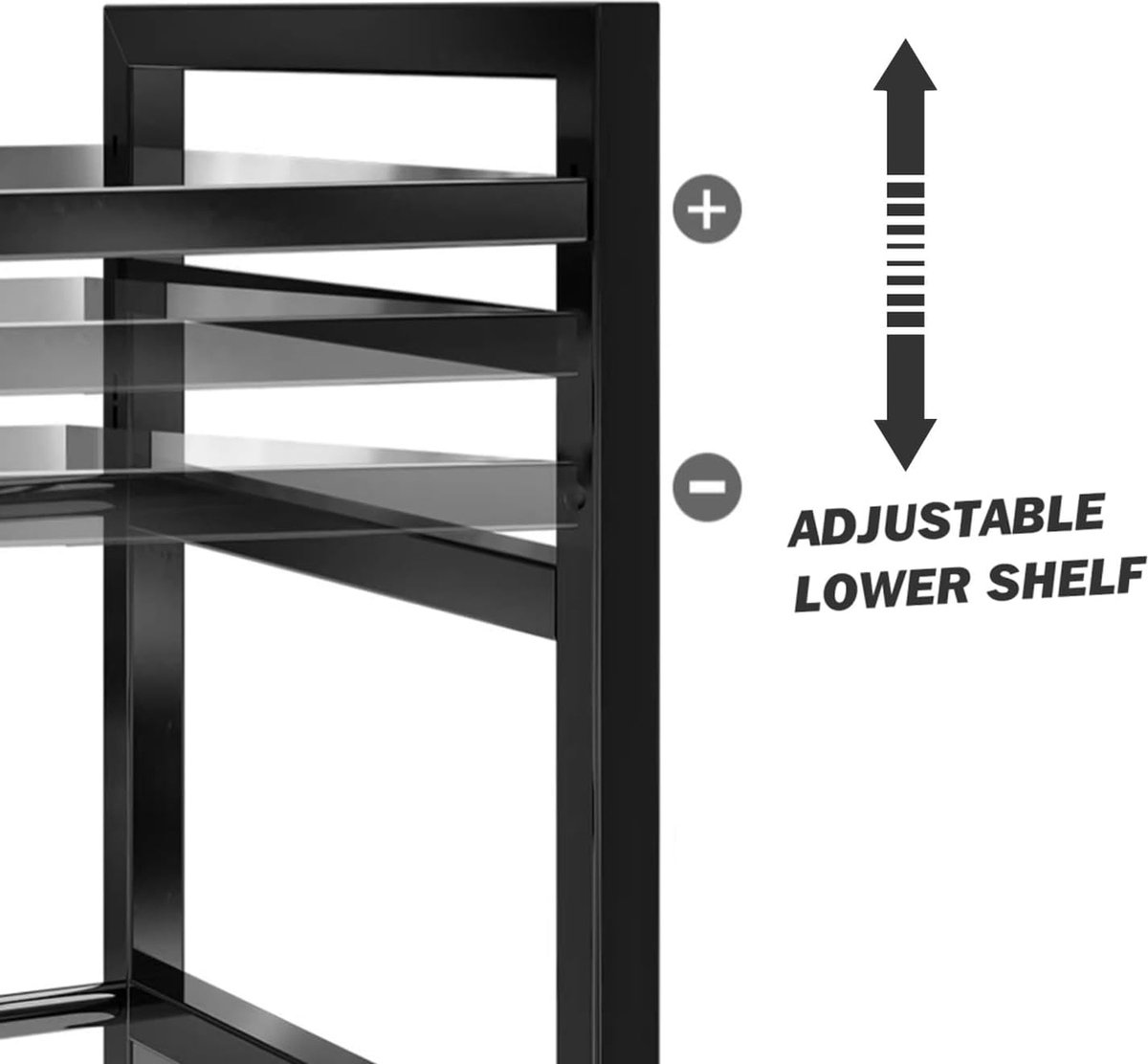 Willonin Magnetronrek (3 standen) - maximale stabiliteit dankzij antislip en rubberen voetjes - uitschuifbaar magnetronrek 40-64cm - Incl. instructies & 6 haken (zwart