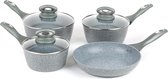 Salter BW04151G1 Pan Set 4 Piece With Saucepans & Frying Pans Non-Stick Cookware, Marblestone Collection, Suitable For All Hob Types Including Induction, Use Little Or No Oil, Forged Aluminium, Grey