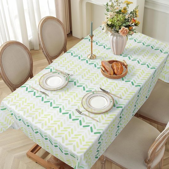 Qelus Geruit kersttafelkleed, rechthoekig, 140 x 260 cm, kersttafelkleed, plaid, wasbaar, katoen, polyester, voor kerstfeest, keuken, tafellaken, decoratie (groen-geel