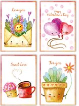 Valentijnskaarten - Set van 8 ansichtkaarten - Leuke Post - V4 - Liefde, Huwelijk, Trouwen, Valentijn