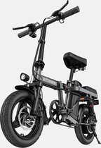 T14 vouwbaar Fatbike E-bike 250 Watt motorvermogen topsnelheid 25 km/u Fat tire 14’’ banden kilometerstand 35km elektrische modus