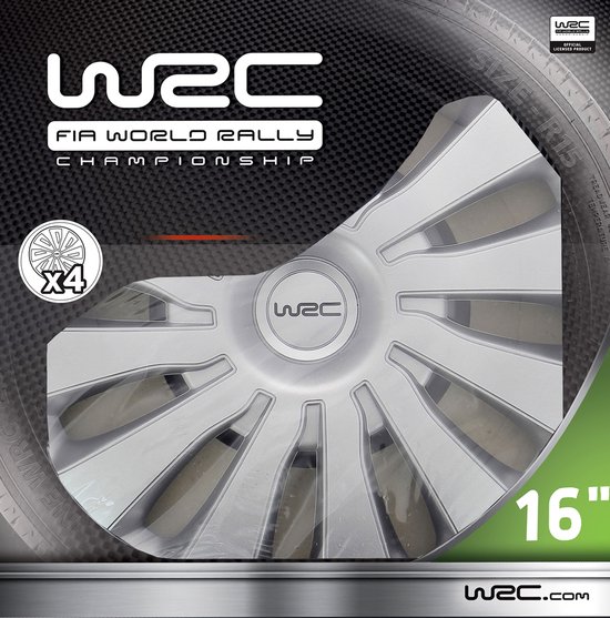 Zilverkleurige WRC wieldoppen "Sepang" 16 inch, gedeeltelijk verpakt.