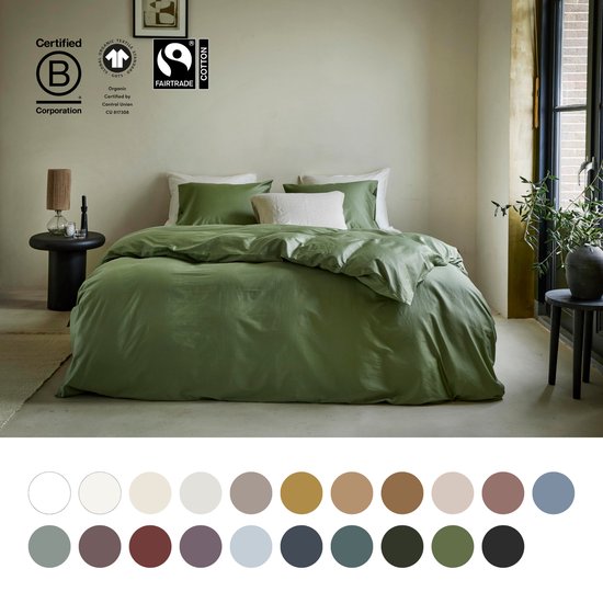 dekbedovertrek Yumeko coton satin mi olive 200x220 avec 2 taies 60x70 - Bio, eco & fairtrade