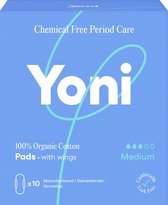 Yoni -  Serviettes 100% coton bio - Flux modéré- Avec ailettes - 10 pcs