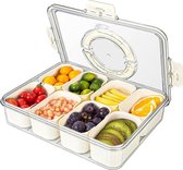 Snackschaal met deksel, vierkante lunchbox voor voedselopslag met 8 vakken, groentedoos, voedselopbergdoos, snacks, snoep, fruit, noten, aperitiefbakje
