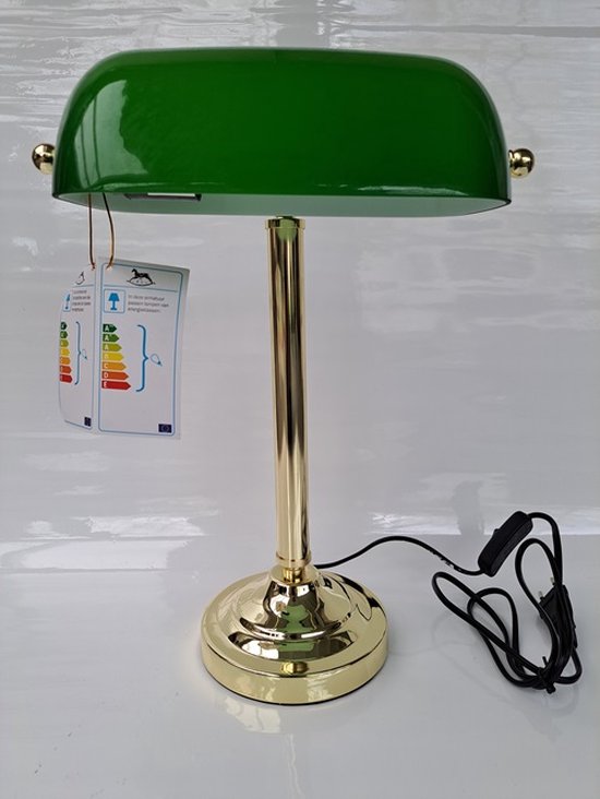 Denza - Notaris lamp Miscellaneous TA5013306 - messing bankierslamp met groene glazen kap - A BRASS BANKER'S LAMP - solid brass Banker, s lamp